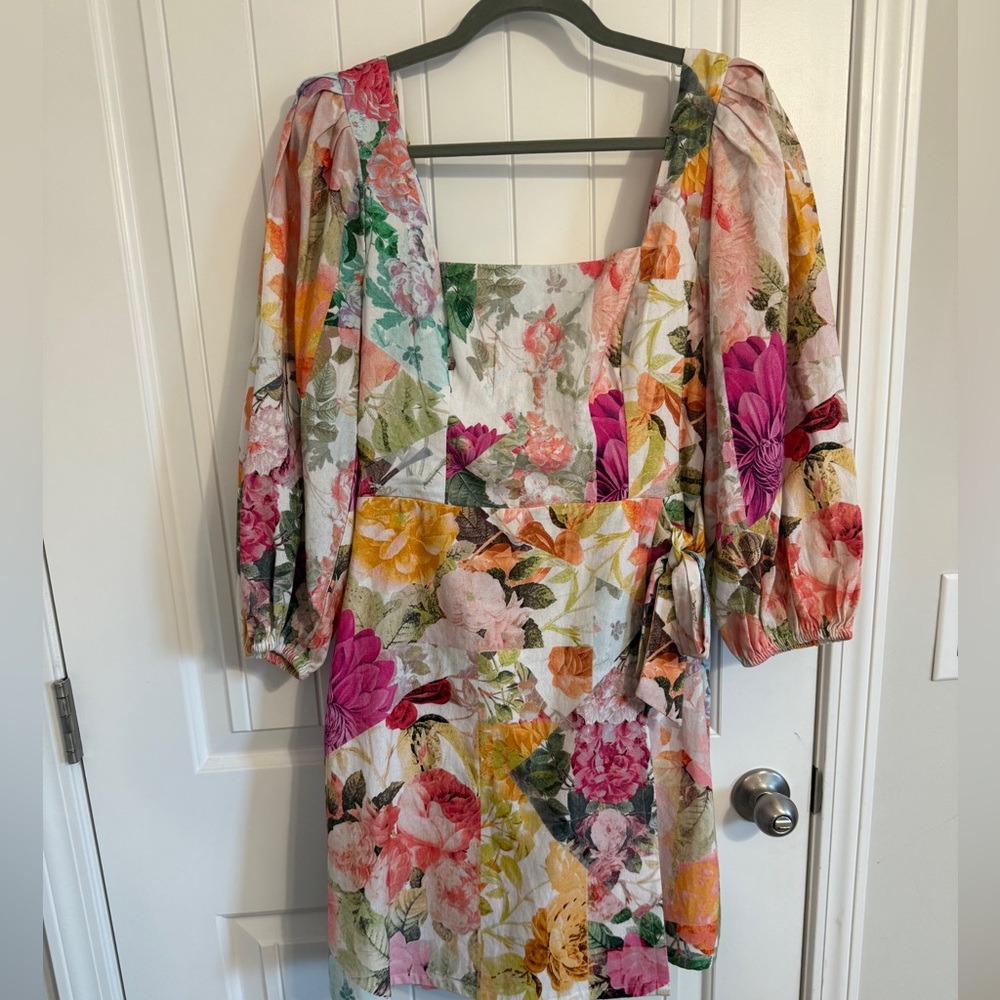 Vince Camuto Floral Puff Sleeve Mini Dress 10 NWT